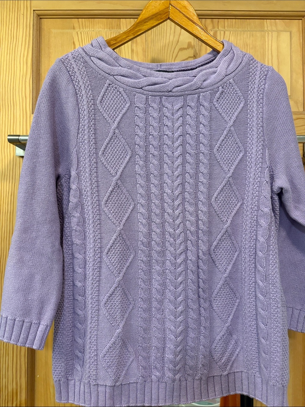 Grandmacore Cable Knit Pullover Lavender Sweater Sz MP